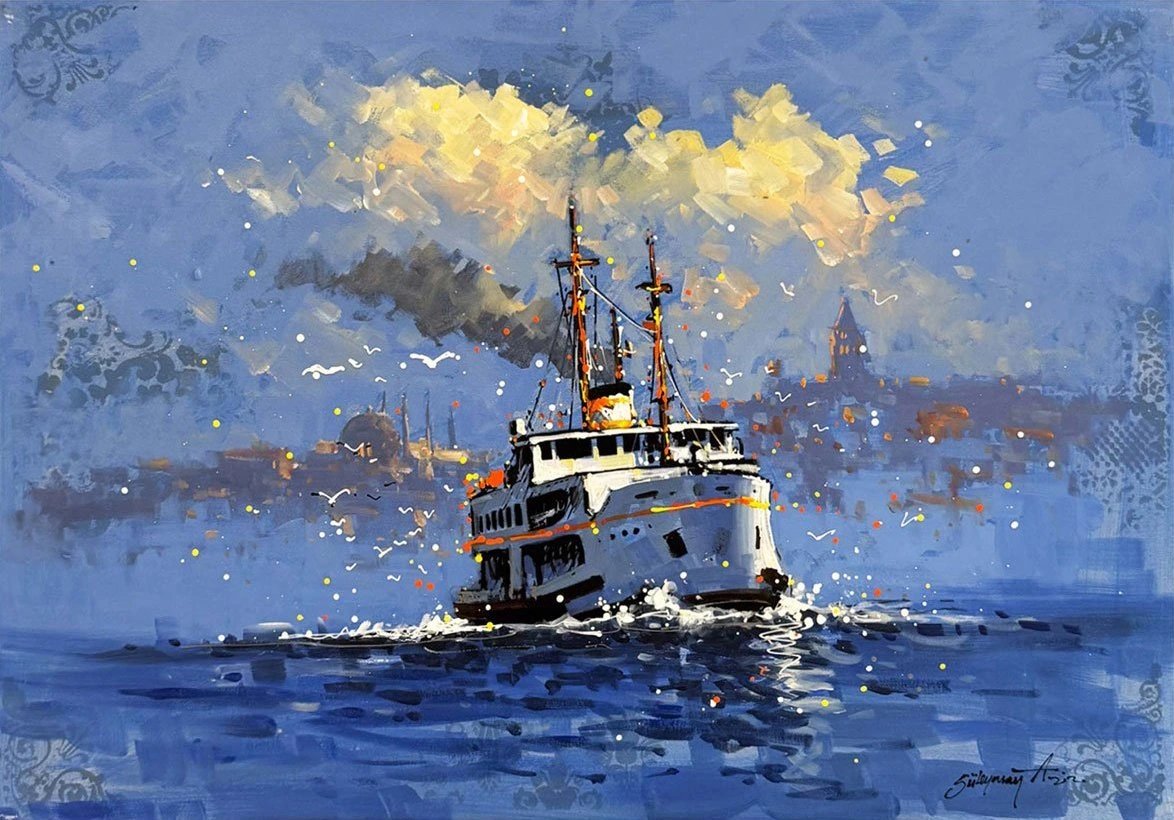 Boğazda Vapur Sefası Yağlı Boya Tablosu