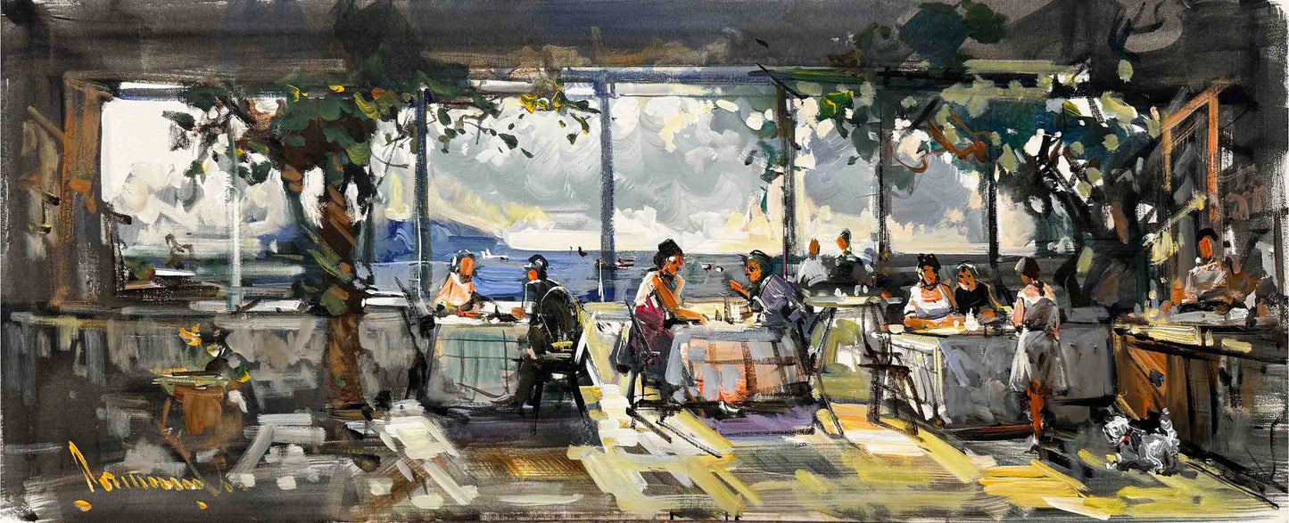 Çay Bahçesinde Yağlı Boya Tablosu