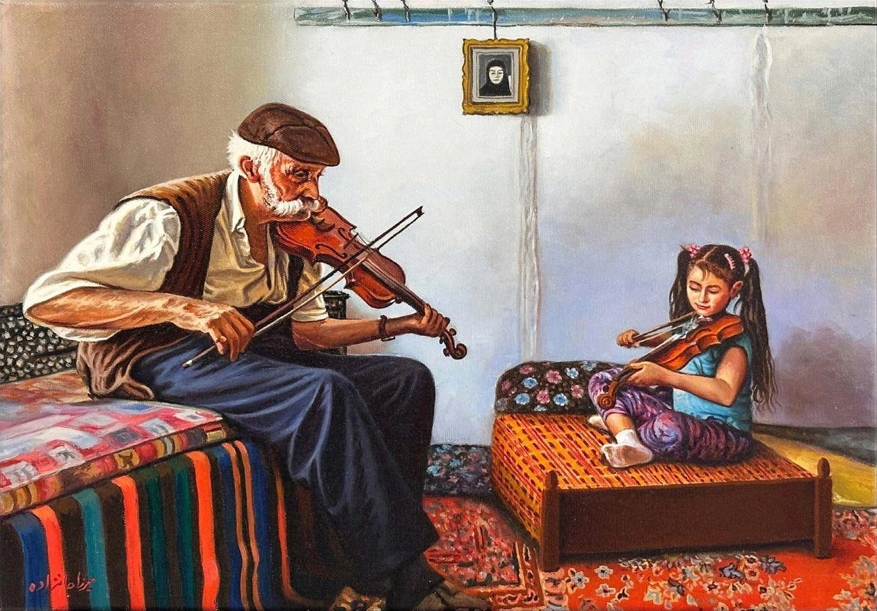 Dededen Kıza Melodi Yağlı Boya Tablosu