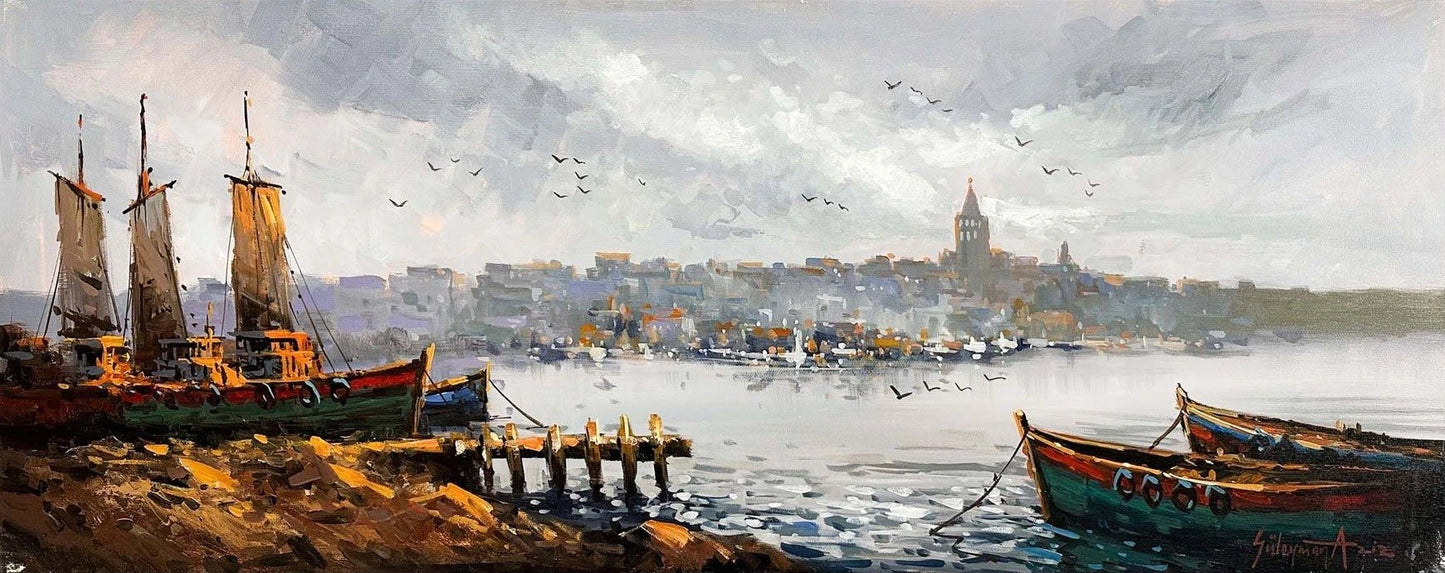 Deniz ve Şehir Yağlı Boya Tablosu