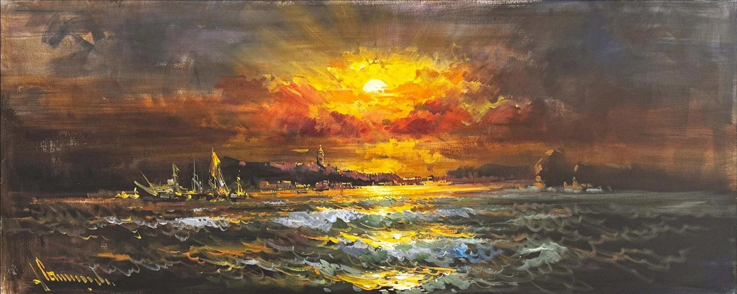 Denizde Sessiz Akşam Yağlı Boya Tablosu