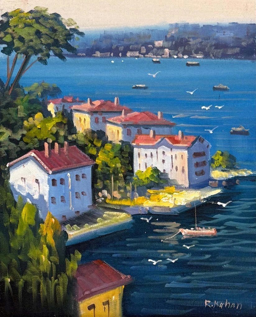 Denize Açılan Yalılar Yağlı Boya Tablosu