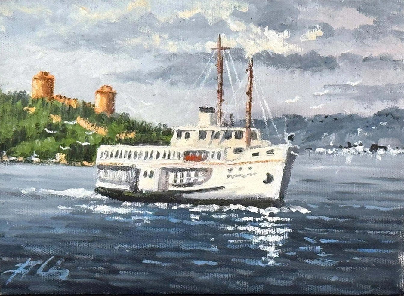 Eski İstanbul Vapurunda Yağlı Boya Tablosu