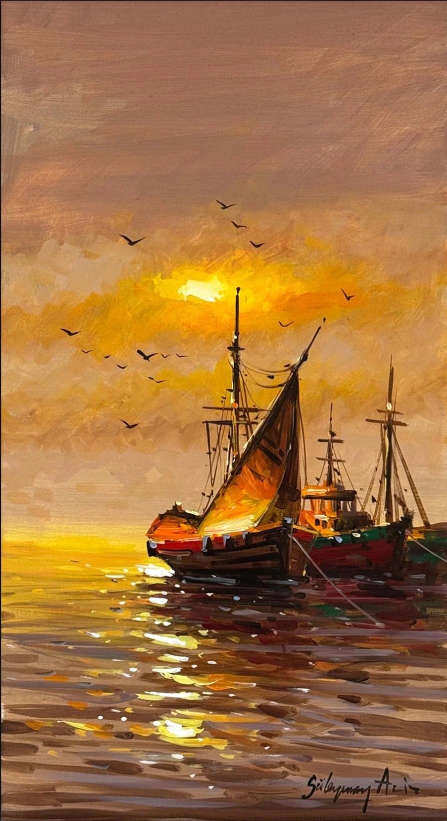 Eski İstanbul’un Tekneleri Yağlı Boya Tablosu