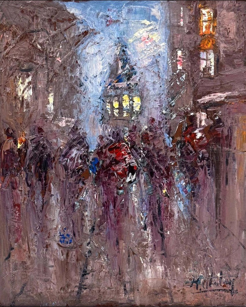 Galata'da Kalabalıklar Yağlı Boya Tablosu