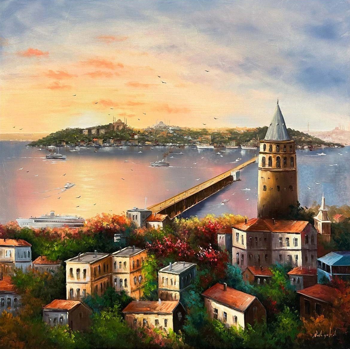Galata'dan Bir Gün Yağlı Boya Tablosu