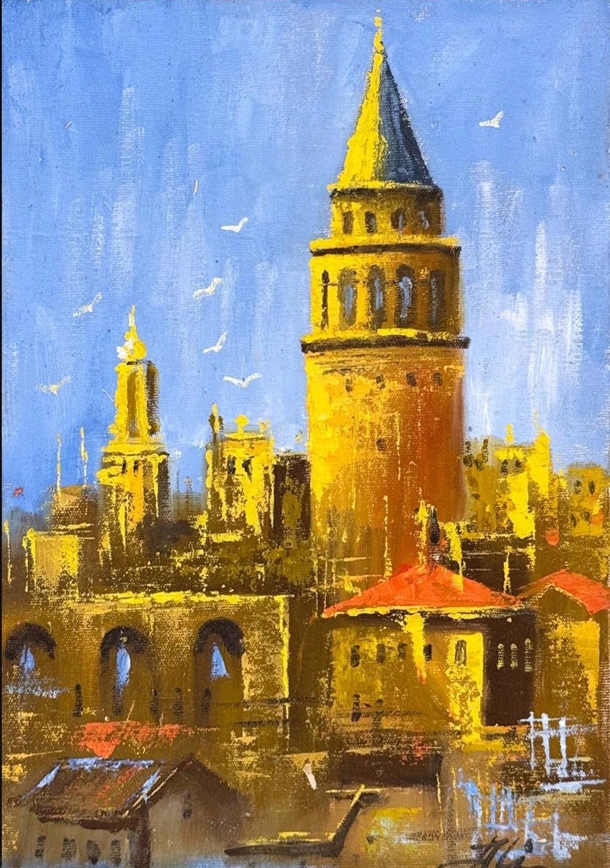 Galata Kulesi İzinde Yağlı Boya Tablosu