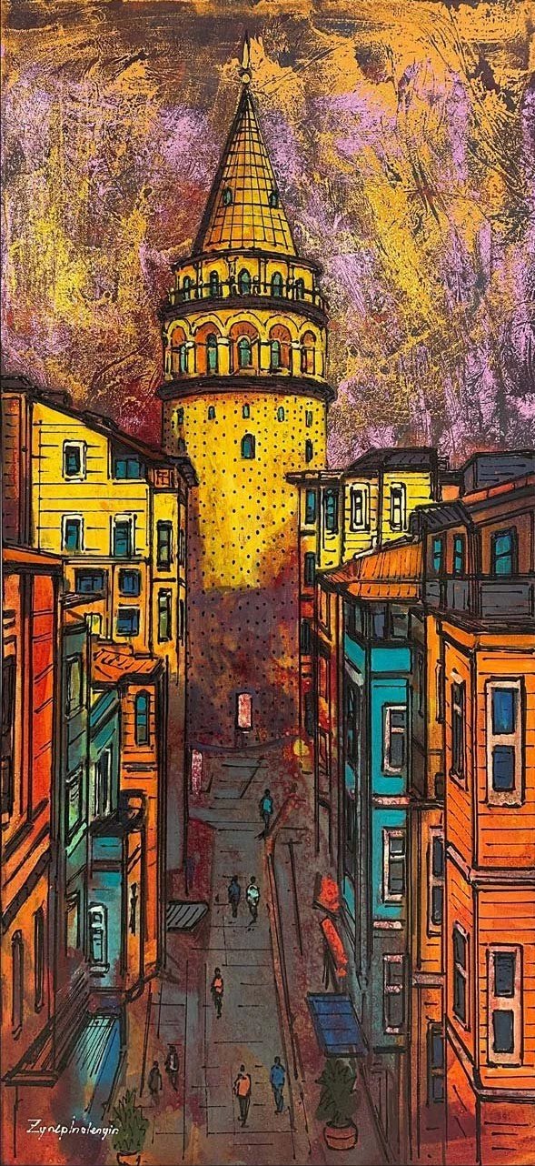 Galata'nın Sessiz Gözcüsü Yağlı Boya Tablosu Simurg Sanatevi