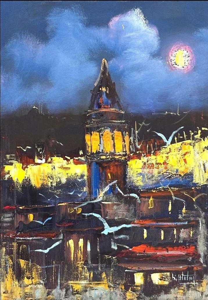 Gece Mavisinde Galata Yağlı Boya Tablosu