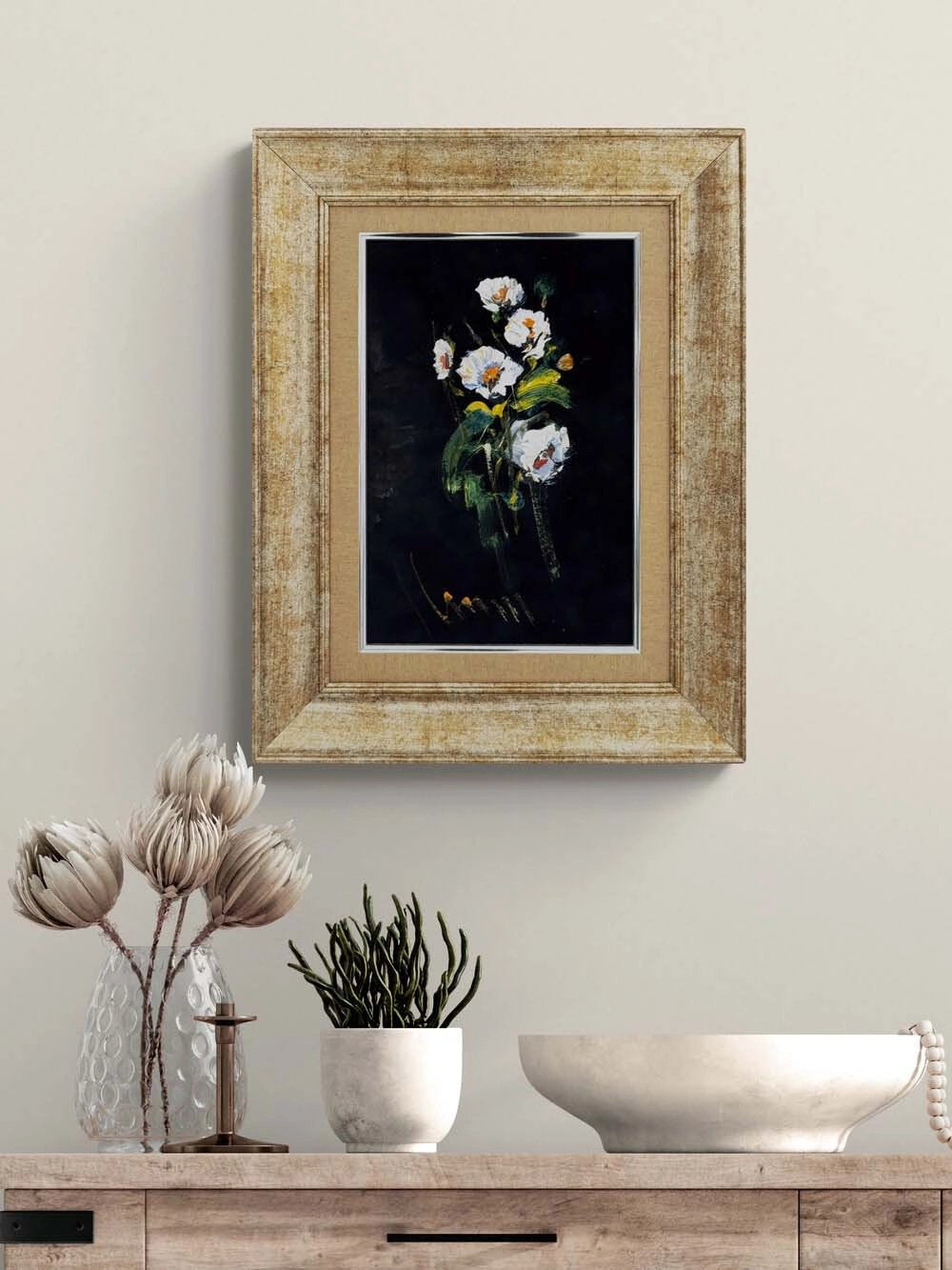 Gecenin İçinde Çiçekler Yağlı Boya Tablosu