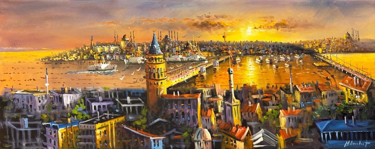 Gün Batarken Galata Yağlı Boya Tablosu