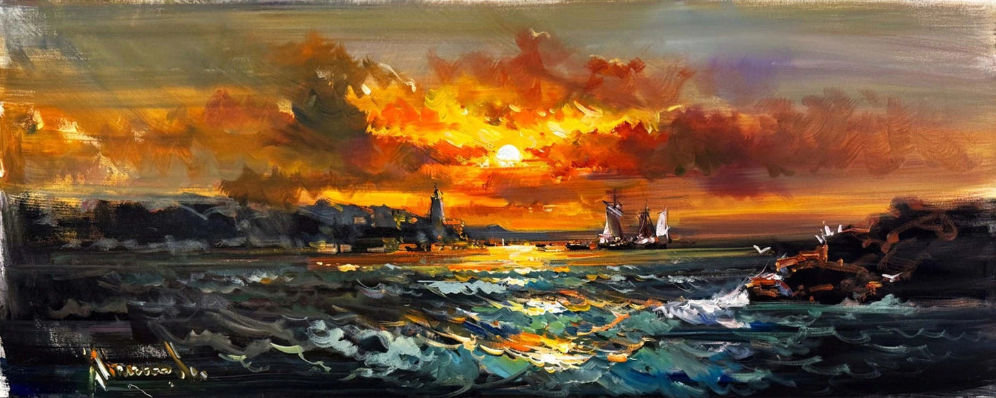 Gün Son Işığında Deniz Yağlı Boya Tablosu