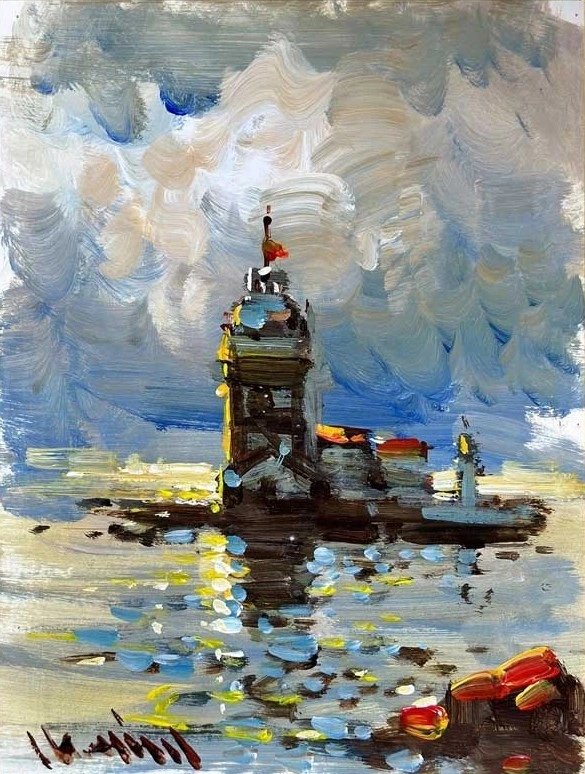 Günbatımında Kız Kulesi Yağlı Boya Tablosu