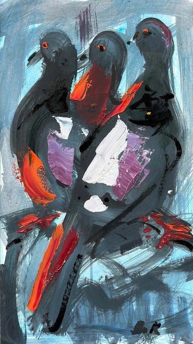 Güvercinlerin Bekleyişi Yağlı Boya Tablosu