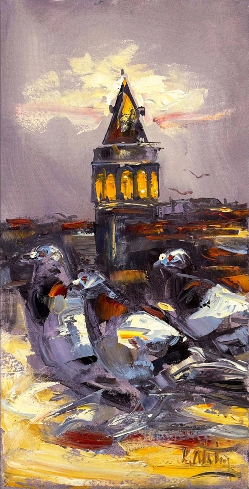 Güvercinlerin Şehri Yağlı Boya Tablosu