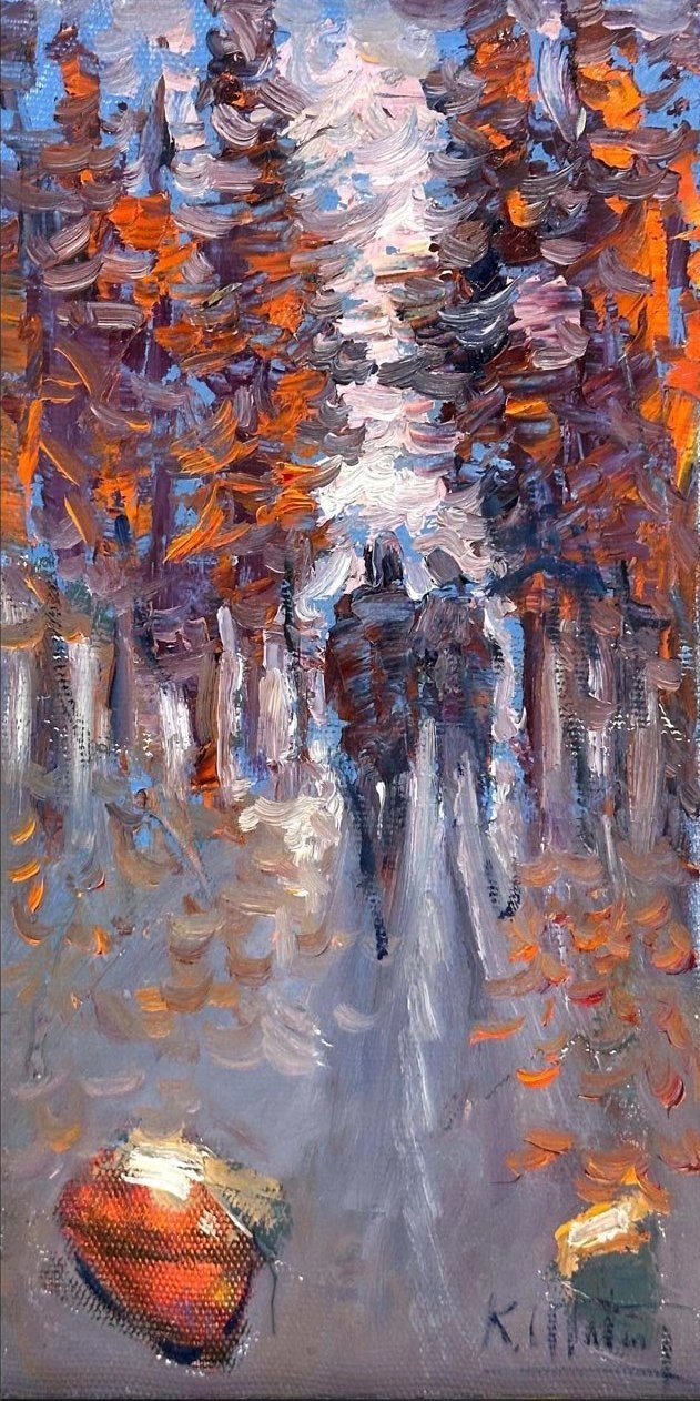 Güz Zamanın Yürüyüş Yağlı Boya Tablosu