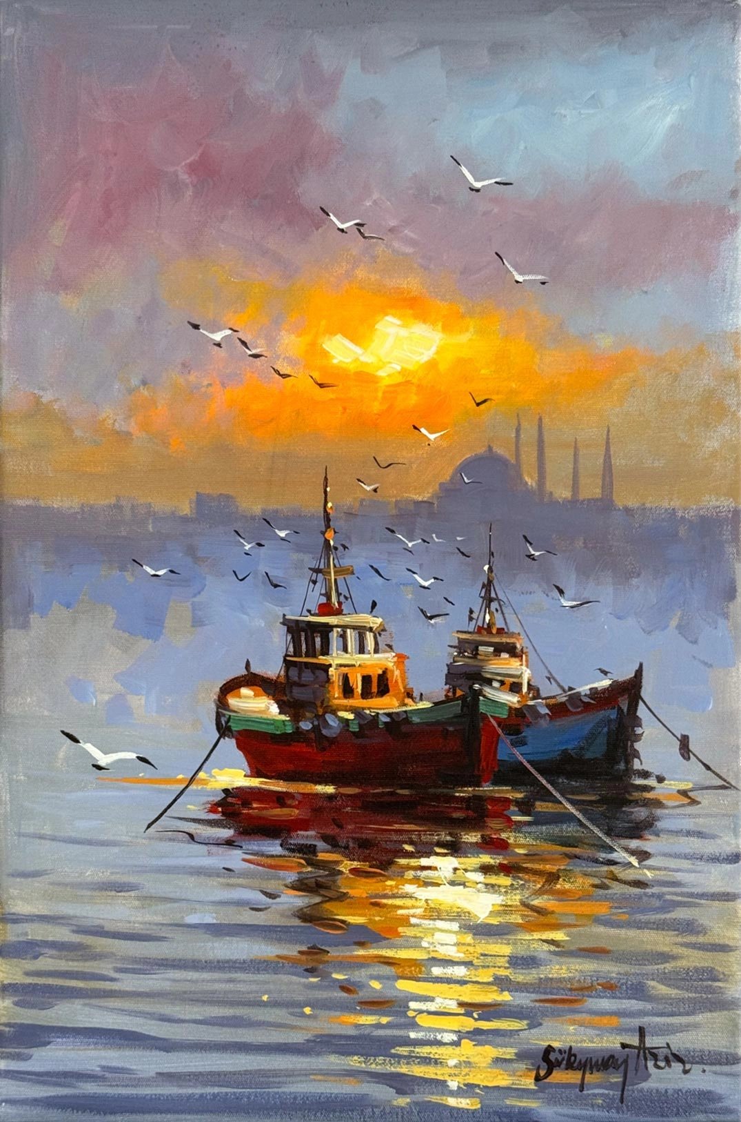 Haliç’te Son Işık Yağlı Boya Tablosu