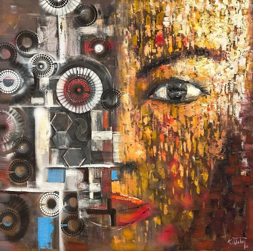 İnsanın ve Makinenin Yüzü Yağlı Boya Tablosu