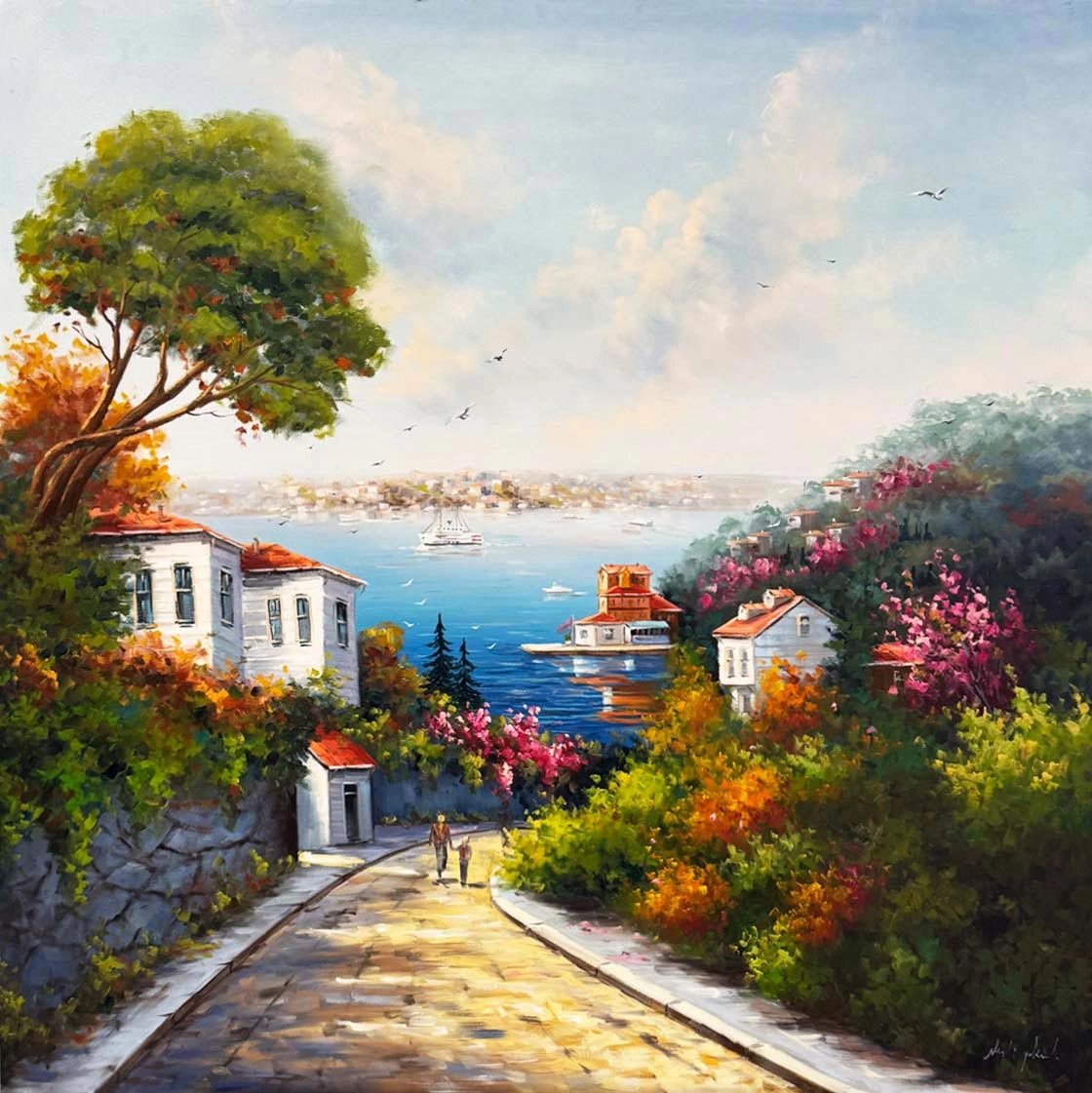 İstanbul’a İnilen Sokak Yağlı Boya Tablosu