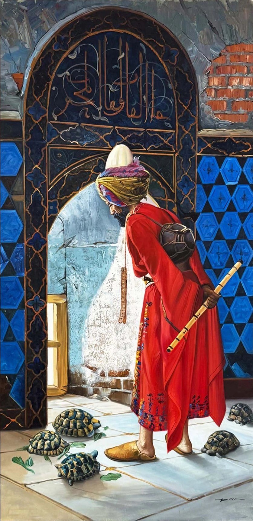 Kaplumbağa Terbiyecisi Hatırası Yağlı Boya Tablosu