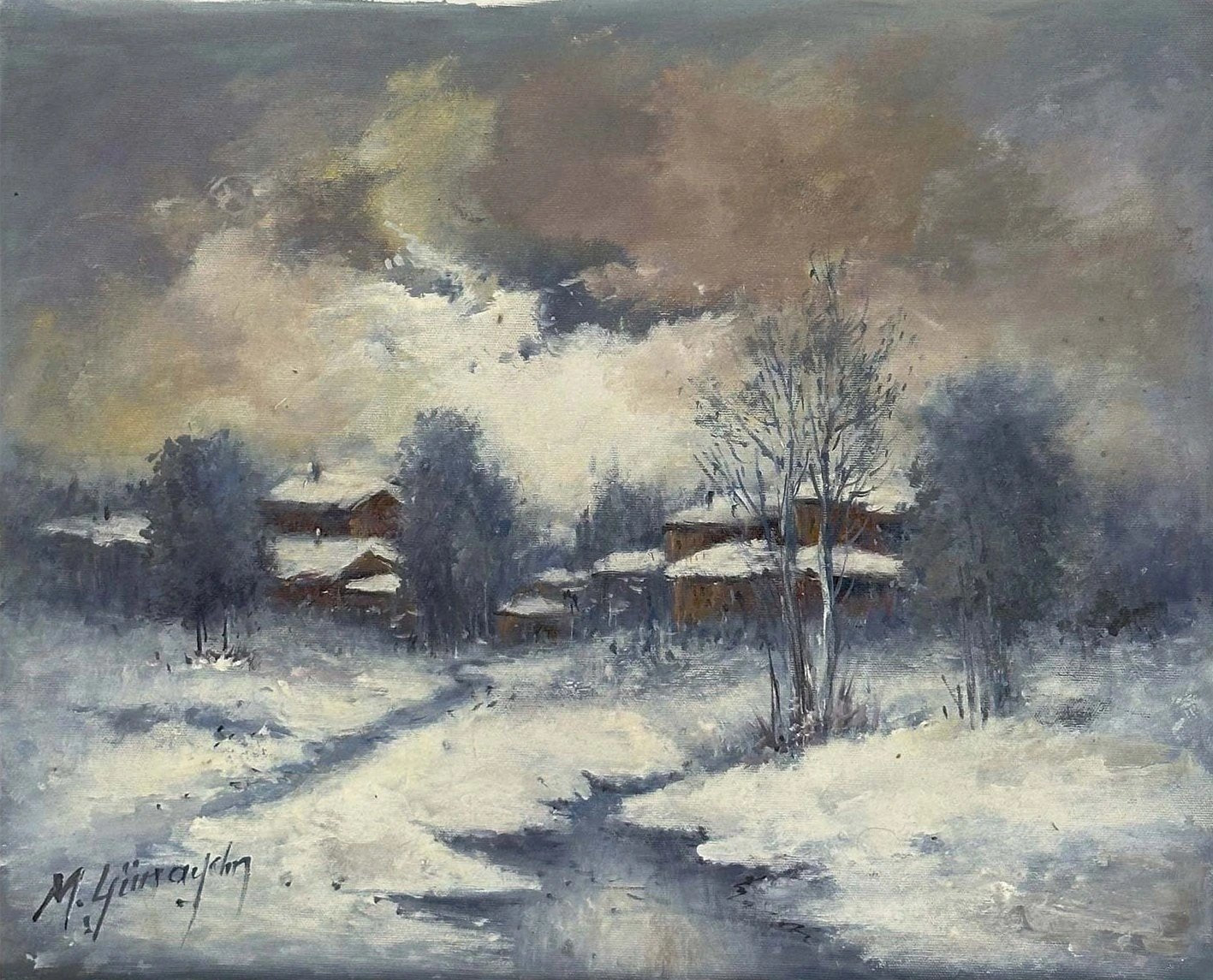 Kar Altında Sessizlik Yağlı Boya Tablosu