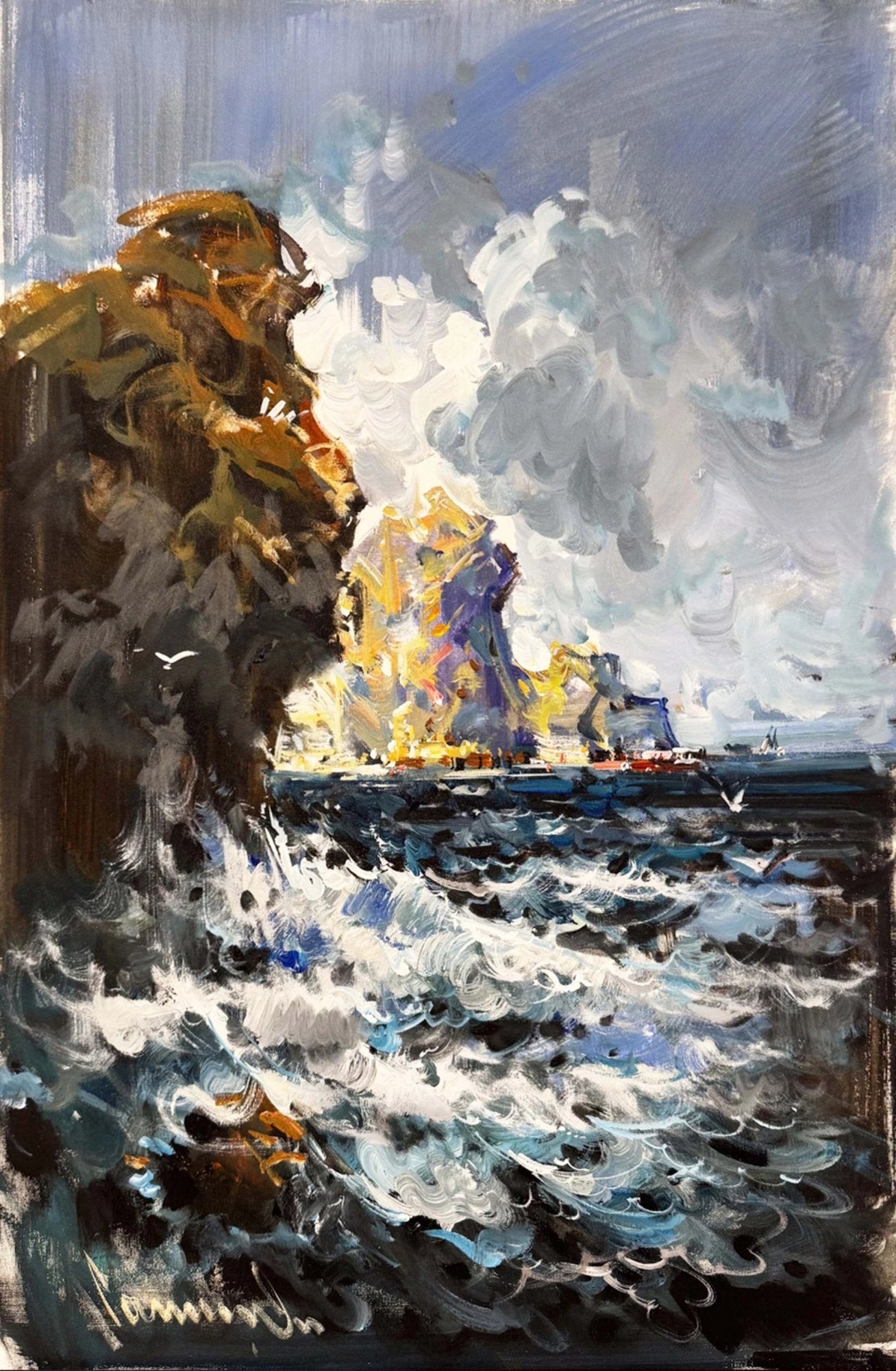 Kayalara Vuran Öfke Yağlı Boya Tablosu