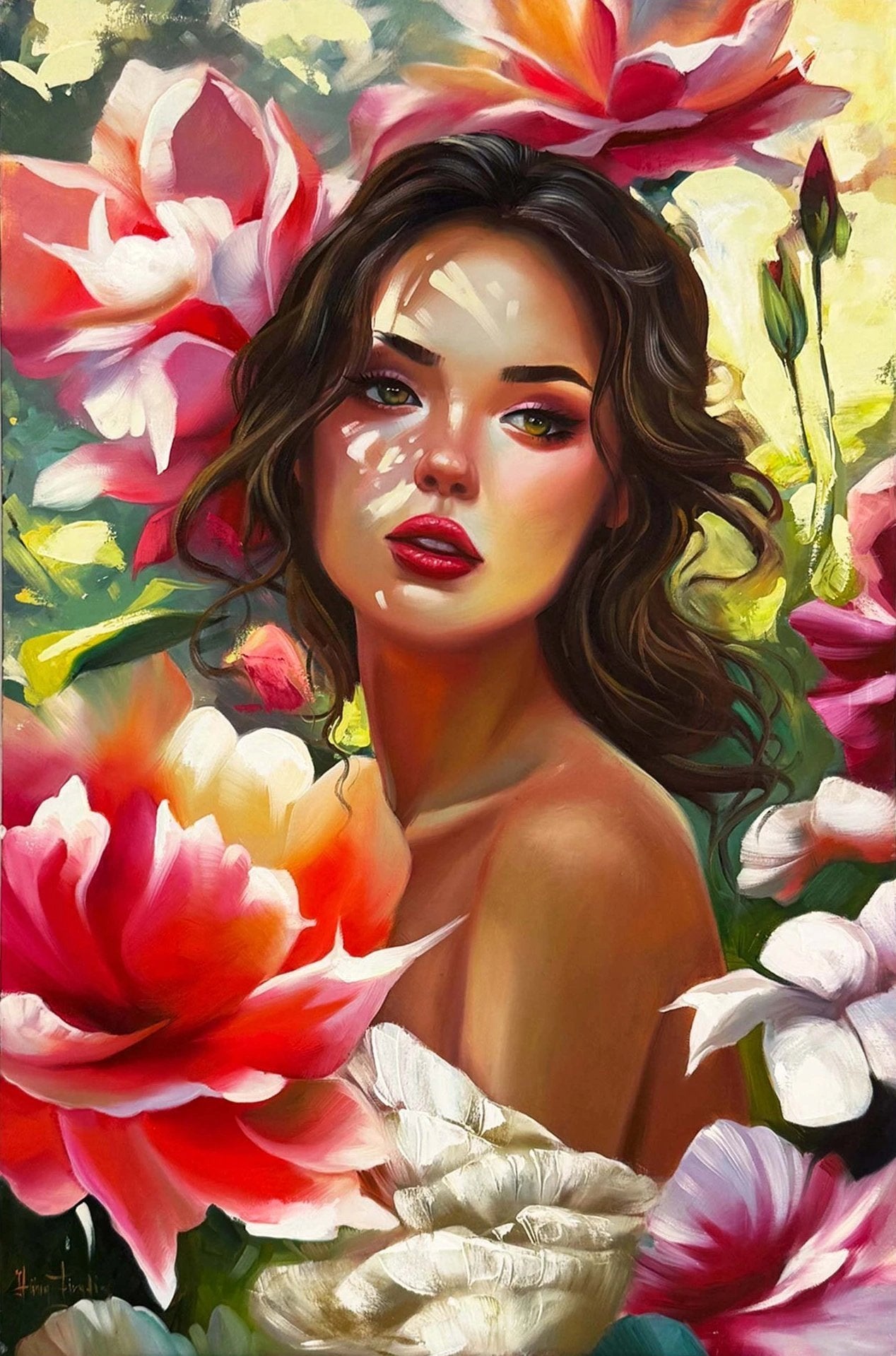 Kır Çiçeklerinin Kızı Yağlı Boya Tablosu