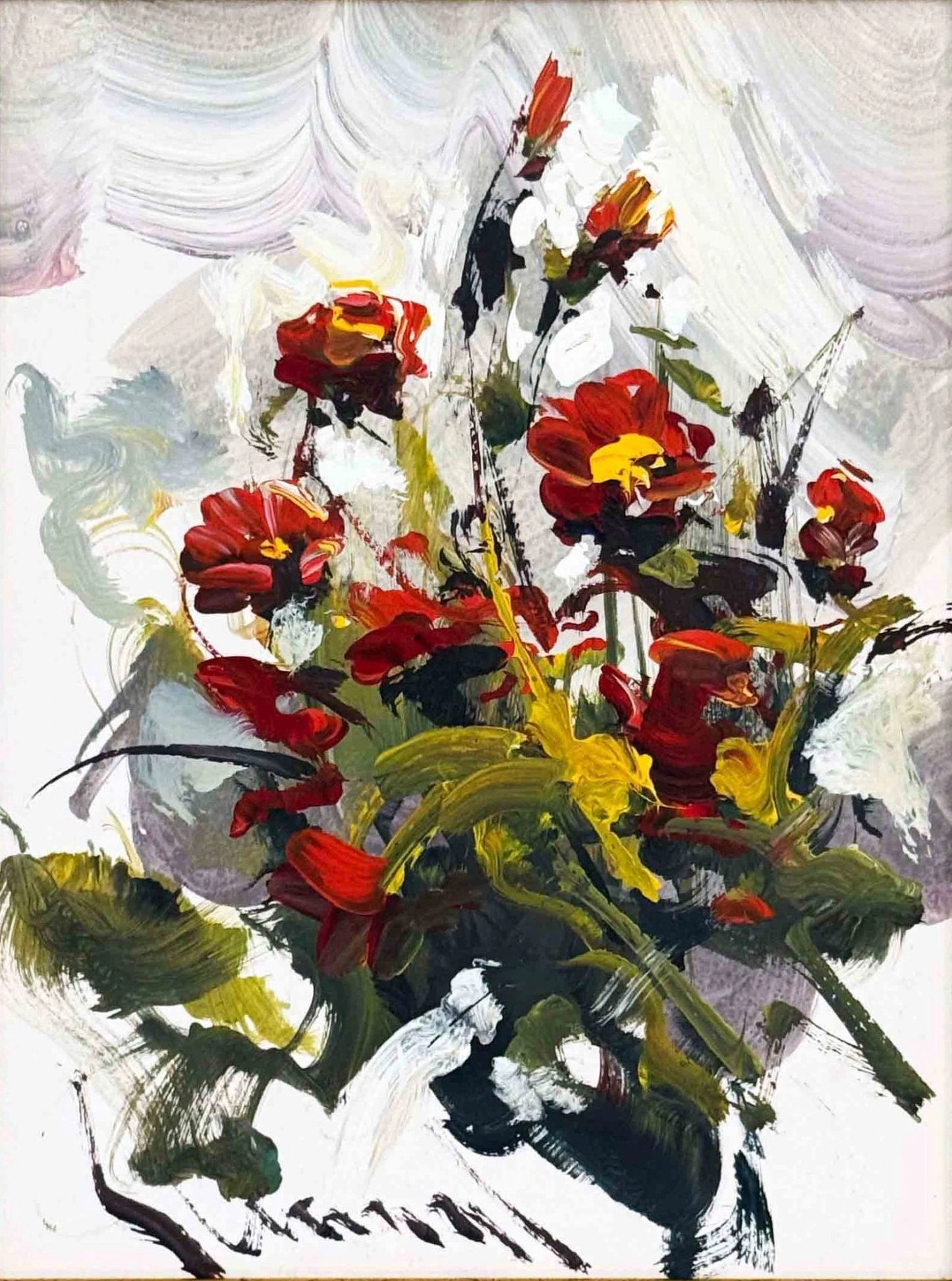 Kırmızı Çiçek Buketi Yağlı Boya Tablosu