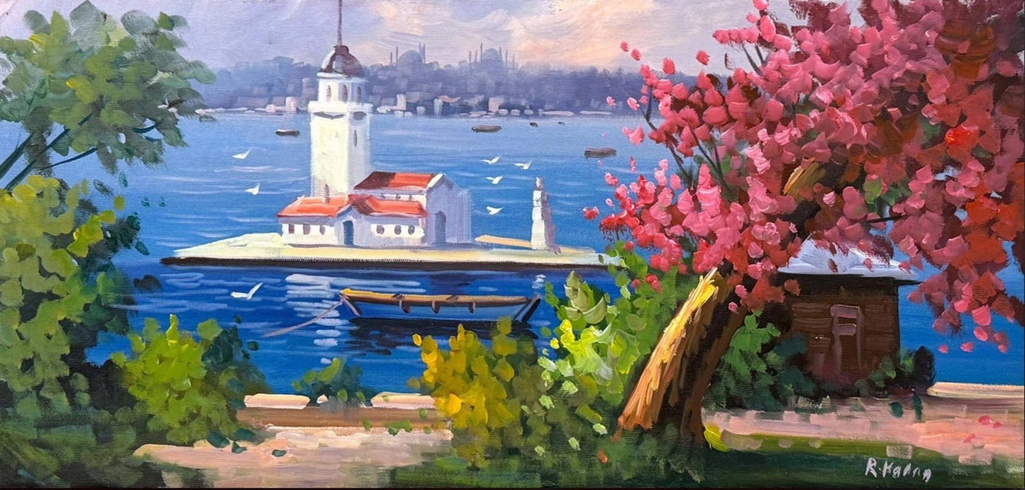 Kız Kulesi’nde Erguvan Yağlı Boya Tablosu