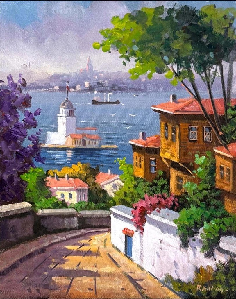 Kız Kulesine Bakış Yağlı Boya Tablosu