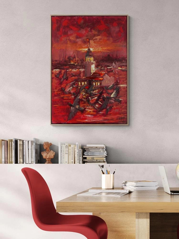 Kızıl Günbatımı Yağlı Boya Tablosu