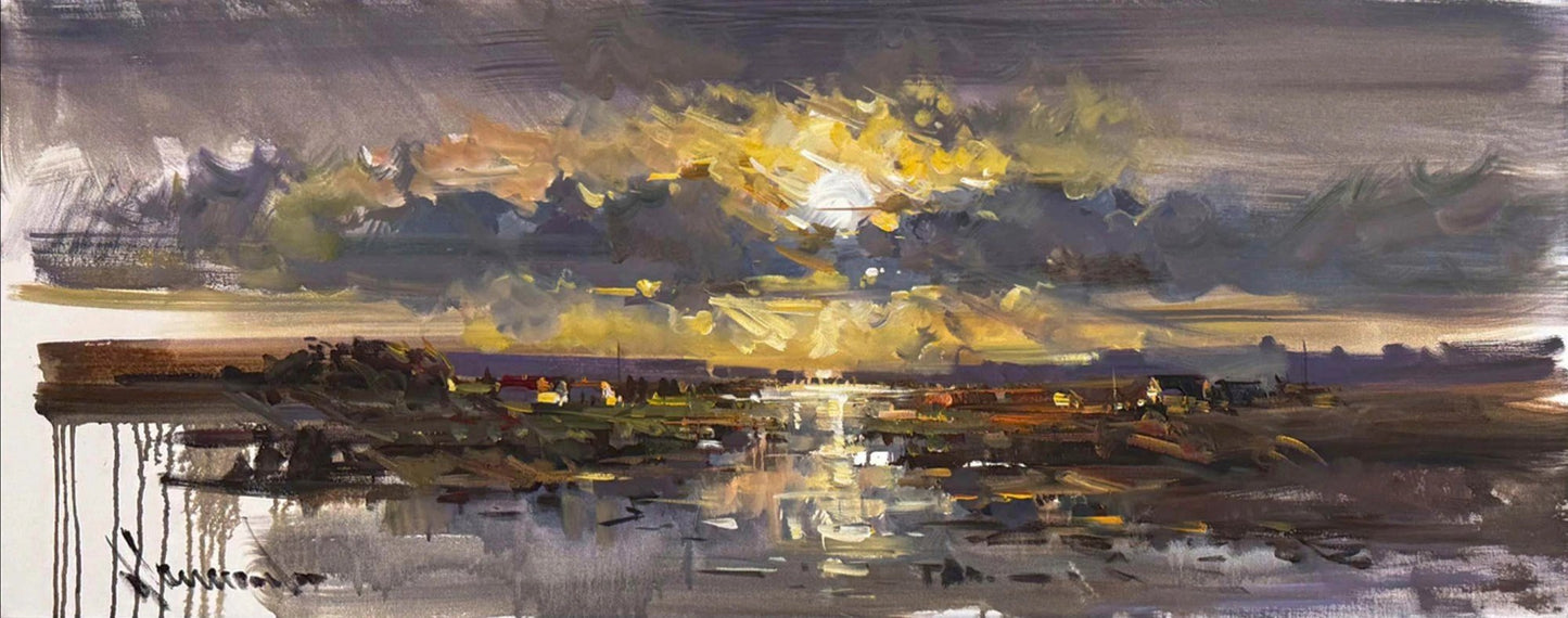 Köyde Gün Doğumu Yağlı Boya Tablosu