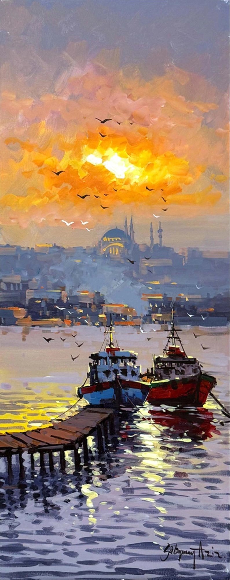 Martılarla İstanbul Yağlı Boya Tablosu