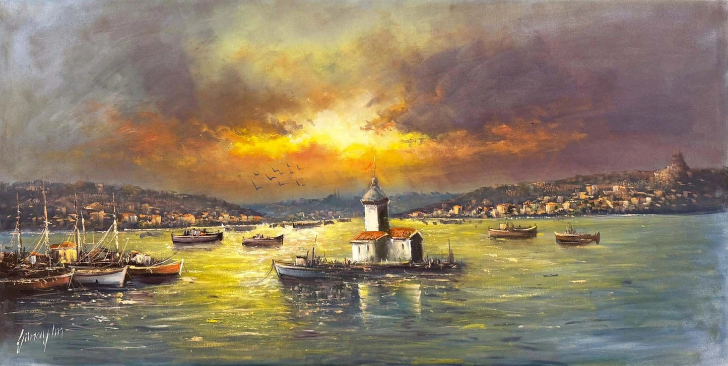 Masal Gibi Kız Kulesi Yağlı Boya Tablosu