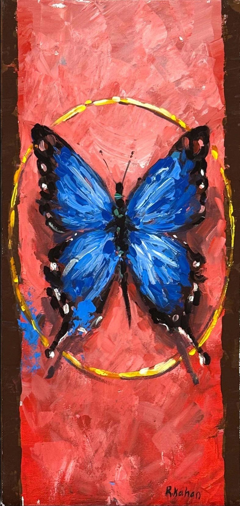 Mavi Kelebek Bekleyişi Yağlı Boya Tablosu