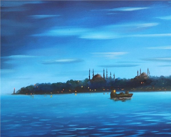 Mehtapta Kız Kulesi Yağlı Boya Tablosu Simurg Sanatevi