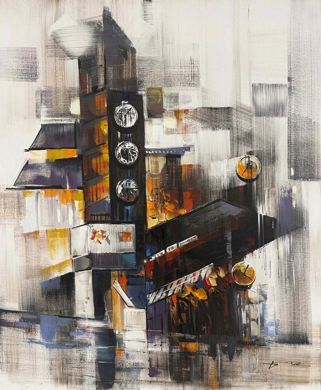 Modern Saat Kulesi Yağlı Boya Tablosu