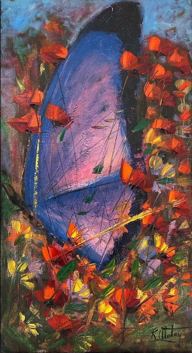 Mor Kelebeğin Rüyası Yağlı Boya Tablosu