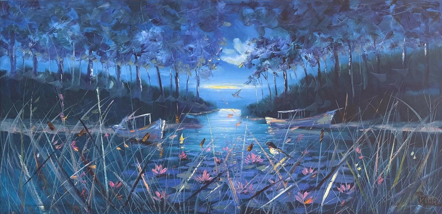 Nilüferli Gece Yağlı Boya Tablosu