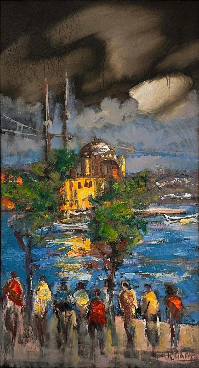 Ortaköy'de Kalabalıklar Yağlı Boya Tablosu