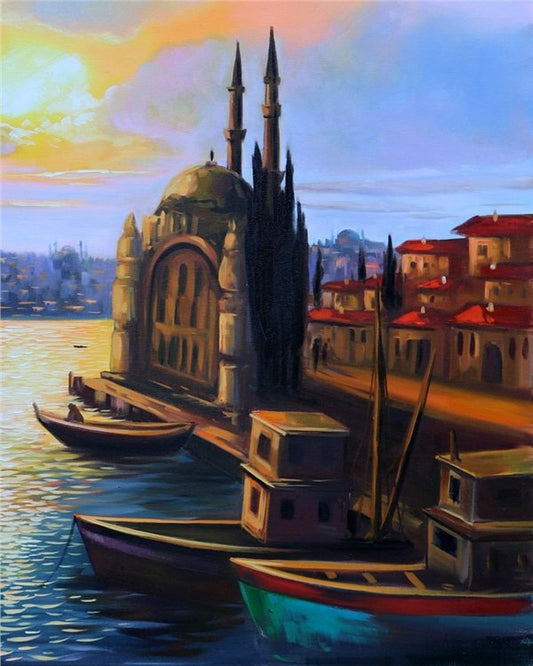 Boğaz Manzaralı Ortaköy Cami Yağlı Boya Tablosu Simurg Sanatevi