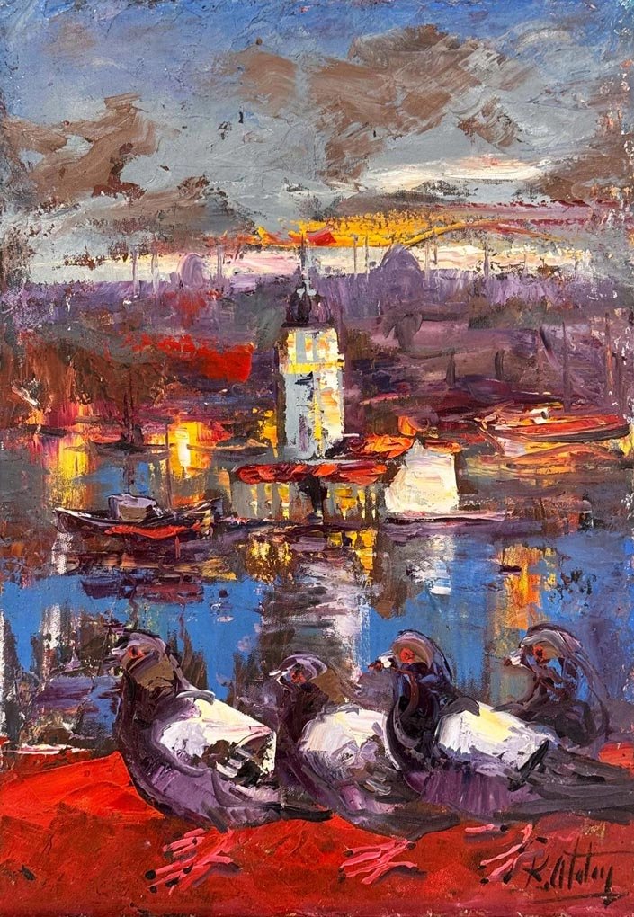 Salacakta Güvercinler Yağlı Boya Tablosu