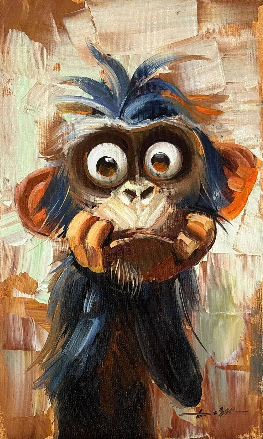 Şaşkın Maymun Yağlı Boya Tablosu
