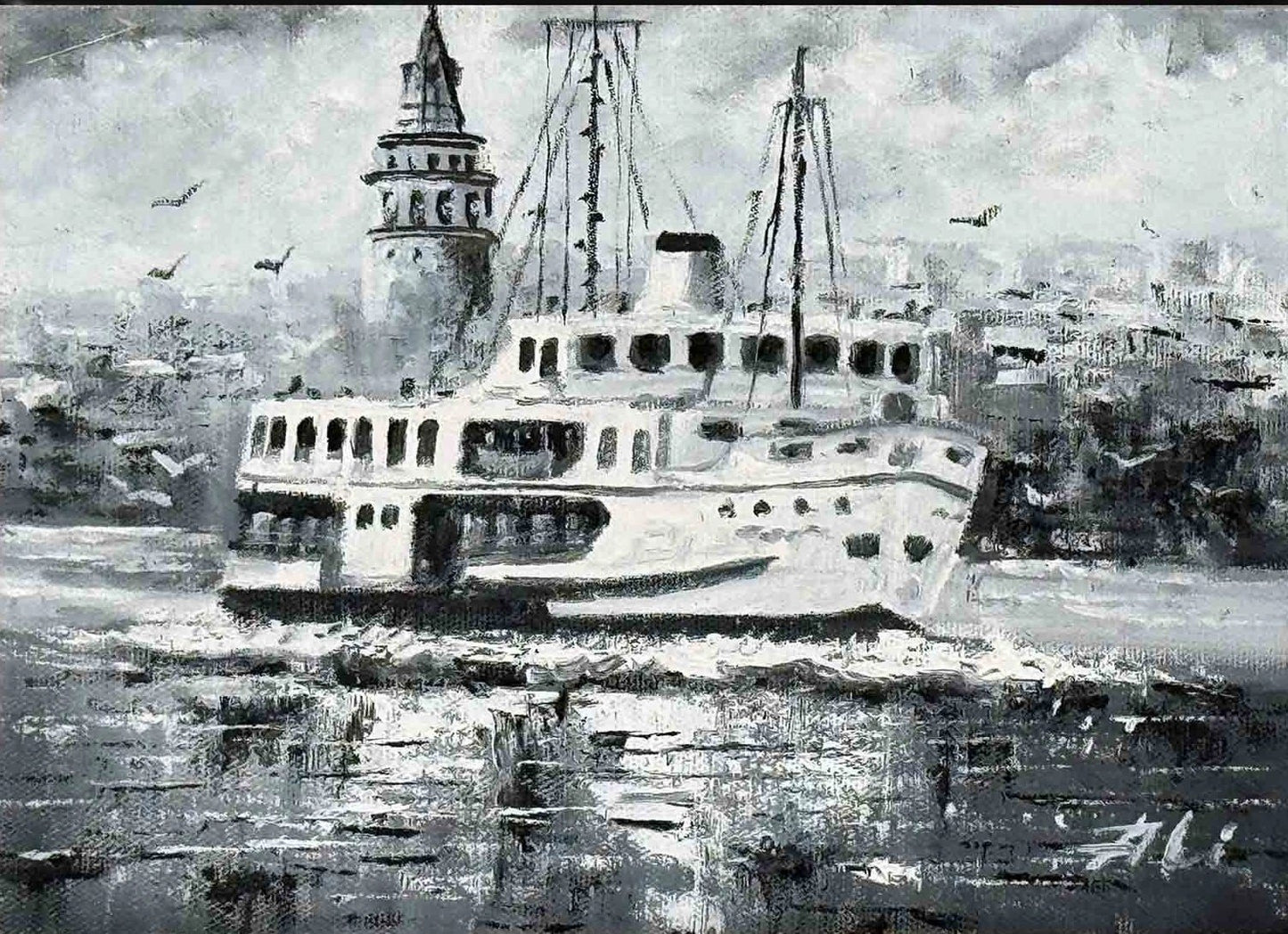 Şehir Hatlarının Yolculuğu Yağlı Boya Tablosu