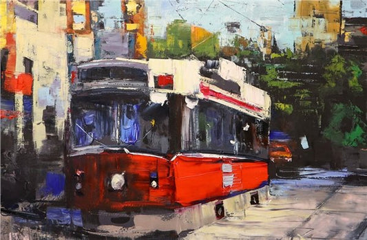 Şehir ve Tramvay Yağlı Boya Tablosu Simurg Sanatevi