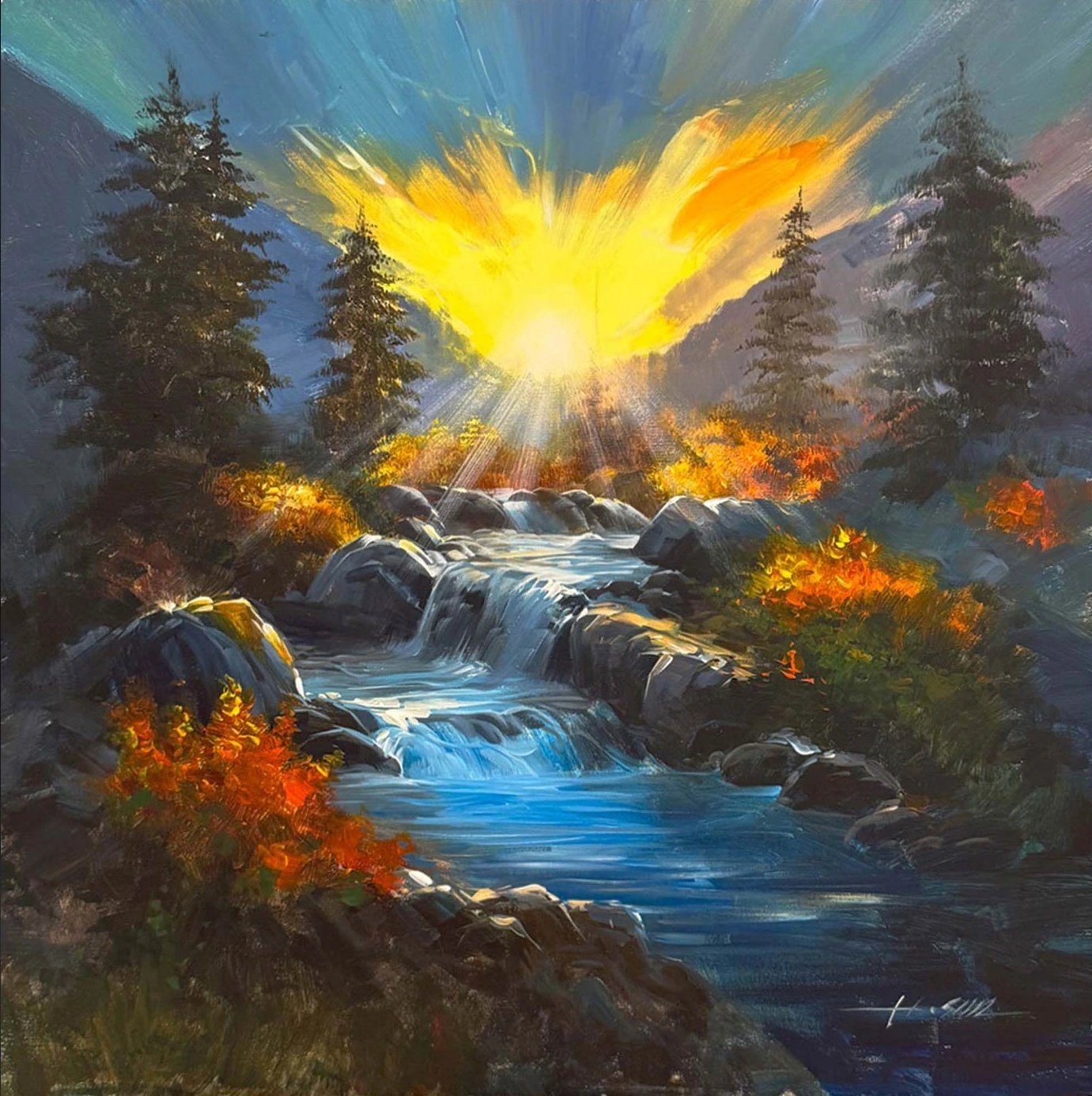 Şelalenin Şarıkısı Yağlı Boya Tablosu