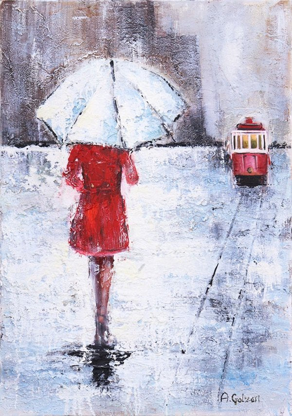 Şemsiyenin Altında İstiklal Yağlı Boya Tablosu