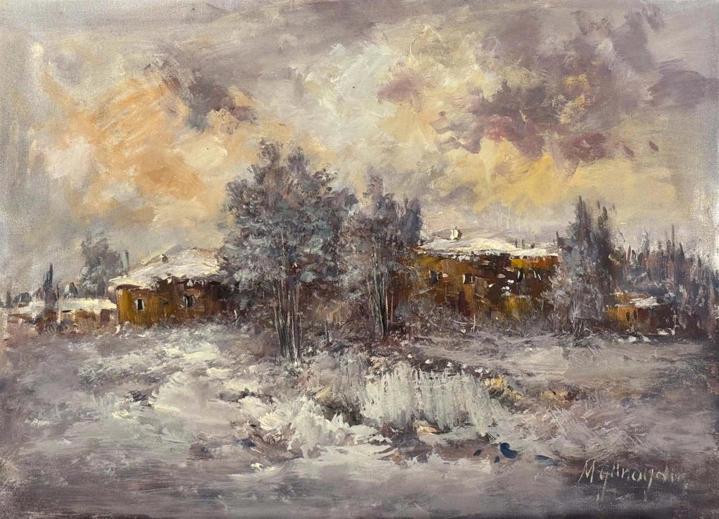 Sessiz Kış Yolu Yağlı Boya Tablosu