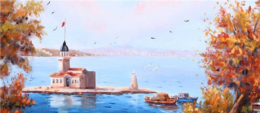 Kız Kulesi Sonbahar Renkleri Yağlı Boya Tablosu Simurg Sanatevi