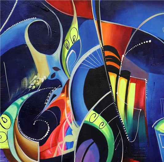 Soyut Gece Mavisi Yağlı Boya Tablosu Simurg Sanatevi